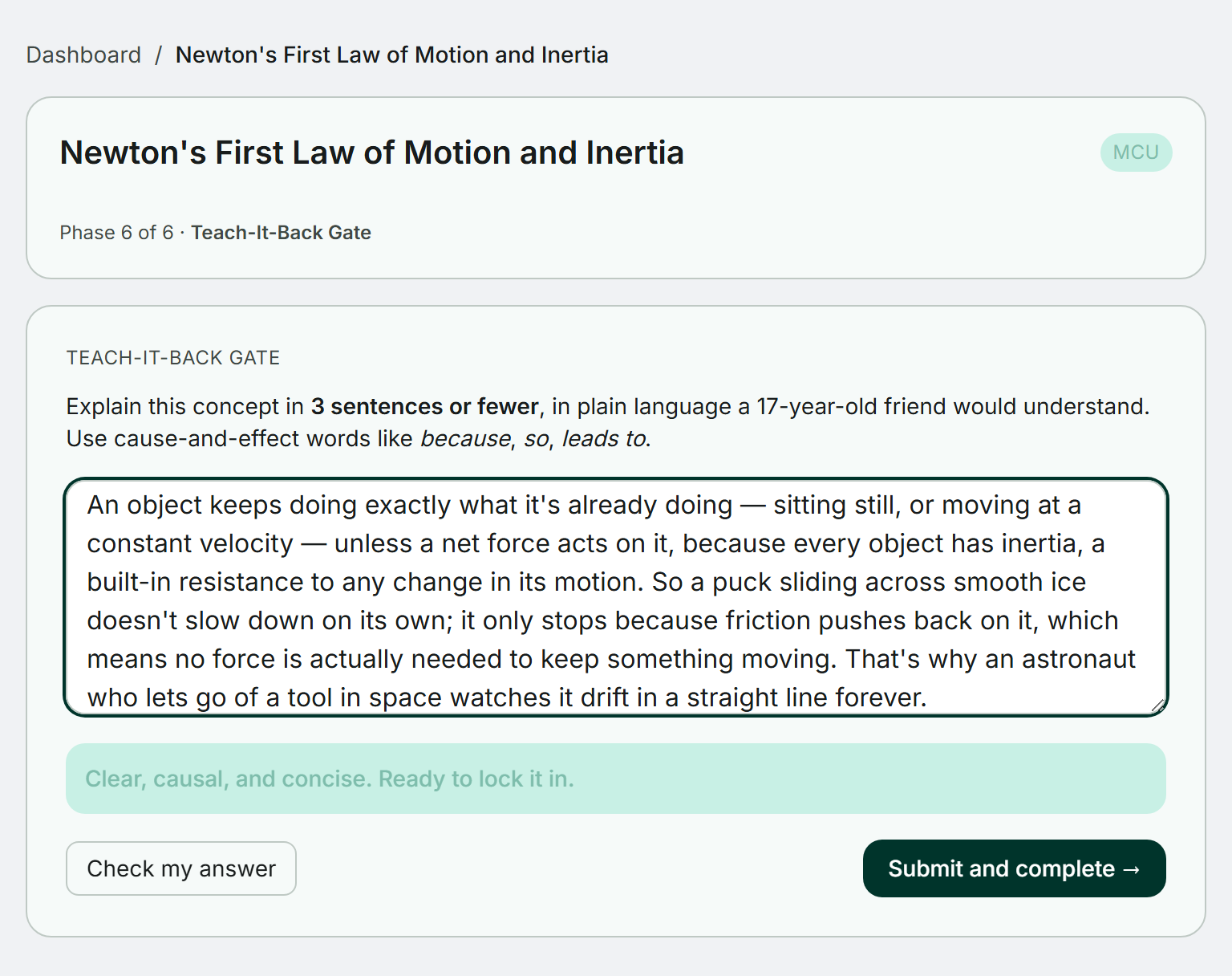 NEETshala interactive lesson asking the student to explain a concept back in their own words