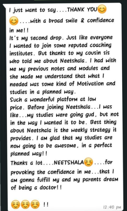 Review from Sarvesh, a NEETshala student