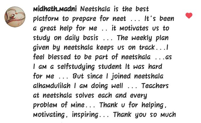 Review from Midhath Madni, a NEETshala student