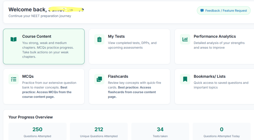 Course access page